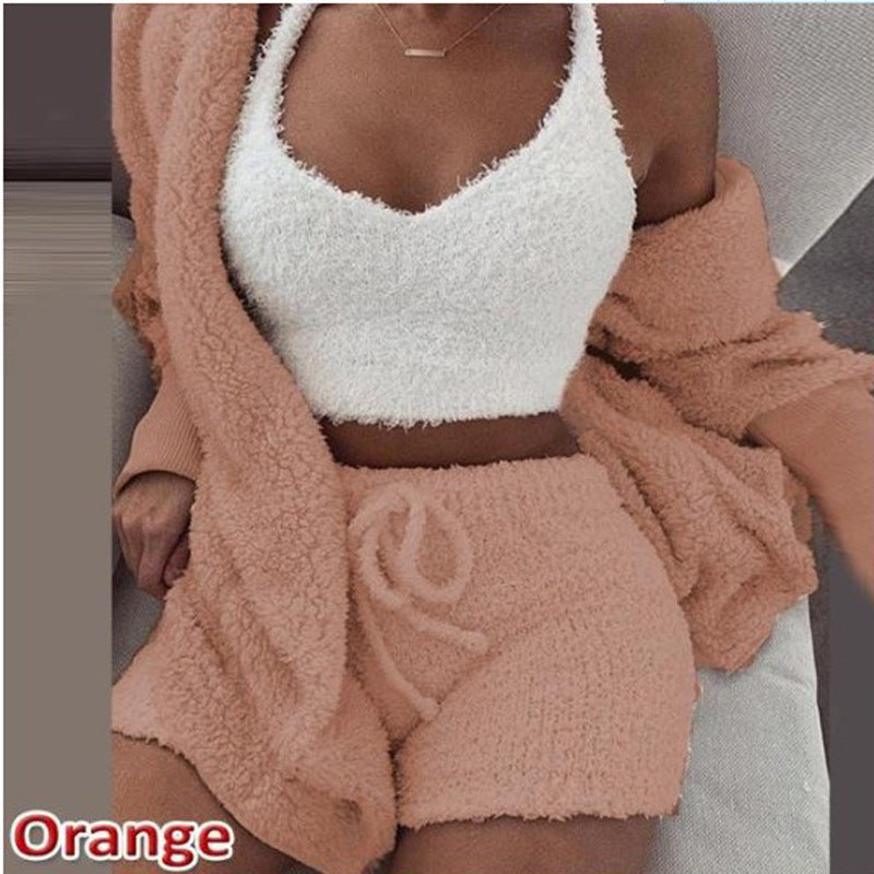 Conjunto de Roupa de Casa de Pelúcia 3 Peças Feminino