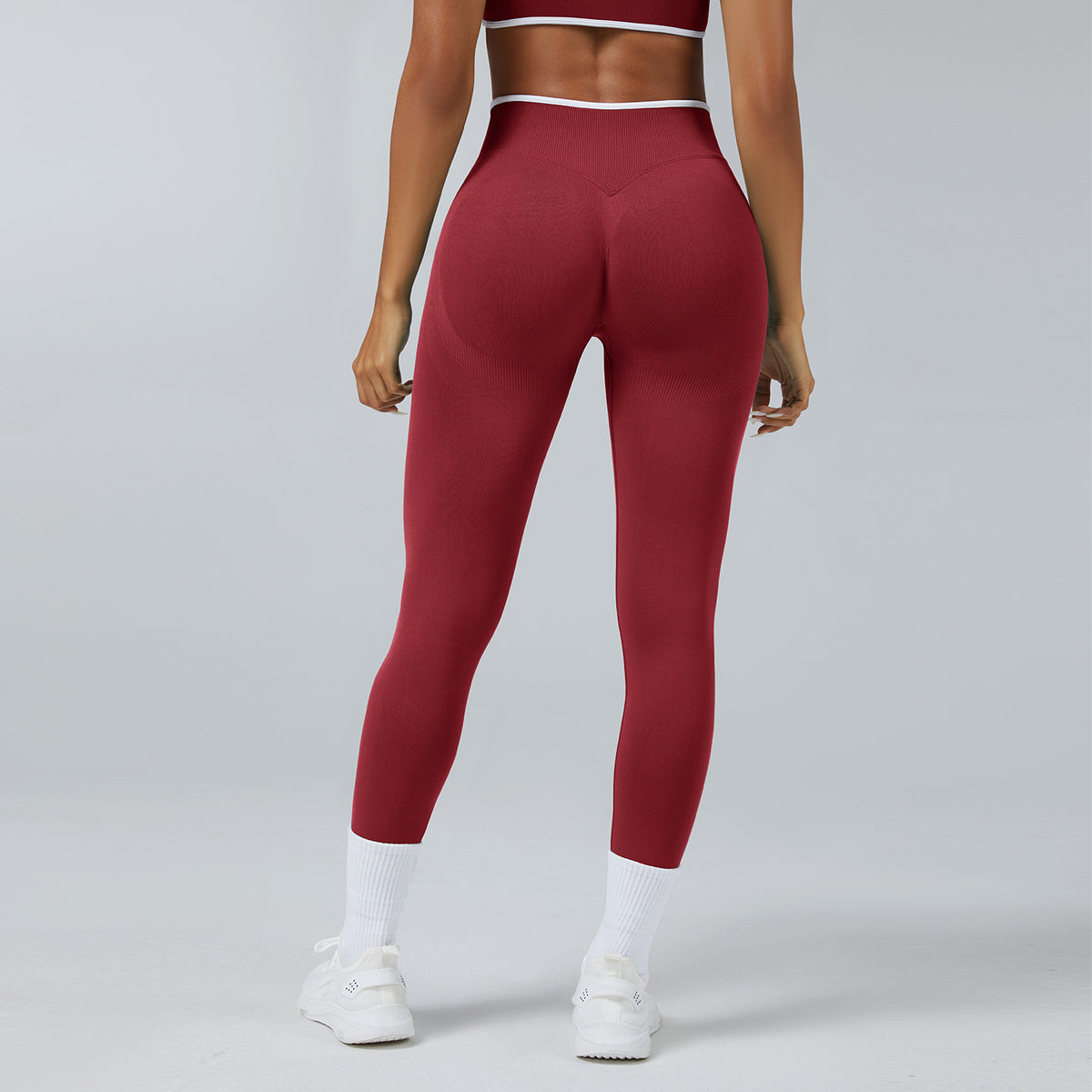 Calça de Yoga Esportiva Sem Costura de Tricô Justa de Cintura Alta com Secagem Rápida