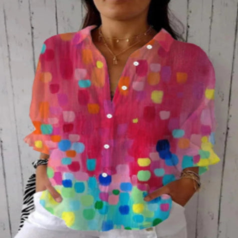 Camisa de Manga Longa Estampada Floral com Botões Feminina