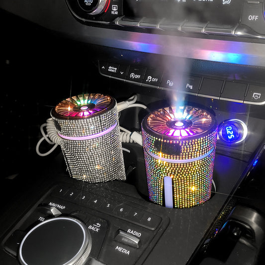 Umidificador Automotivo de Luxo com Diamante e Luz LED, Difusor de Aromaterapia, Purificador de Ar e Aromatizador para Carro, Acessório Feminino