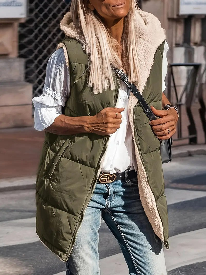 Colete Cardigã com Capuz Dupla Face Slim Elegante