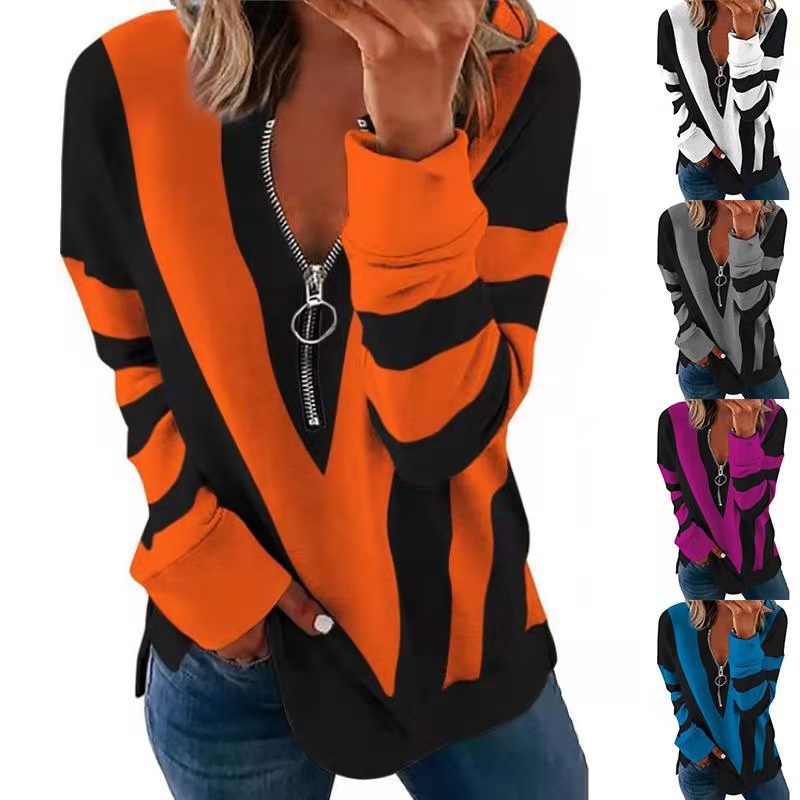 Moletom com Zíper, Decote em V e Estampa Personalizada de Manga Longa