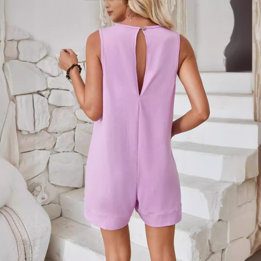 Macacão Curto Sem Mangas com Bolsos Feminino - Praia e Verão