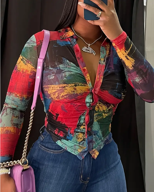 Blusa Xadrez de Manga Longa Feminina