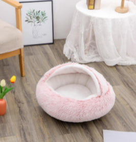 Cama Redonda de Pelúcia para Cães e Gatos - Casinha Quente de Inverno