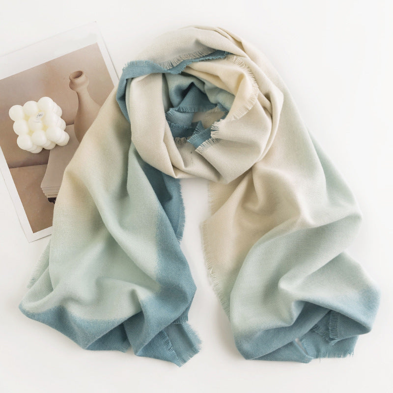 Cachecol Estilo Cashmere em Espinha de Peixe com Franjas Feminino