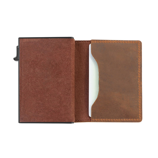 Carteira Masculina com Bloqueio RFID, Porta-cartões Preto Curto e Slim, Couro, Mini Carteira, Compatível com AirTag