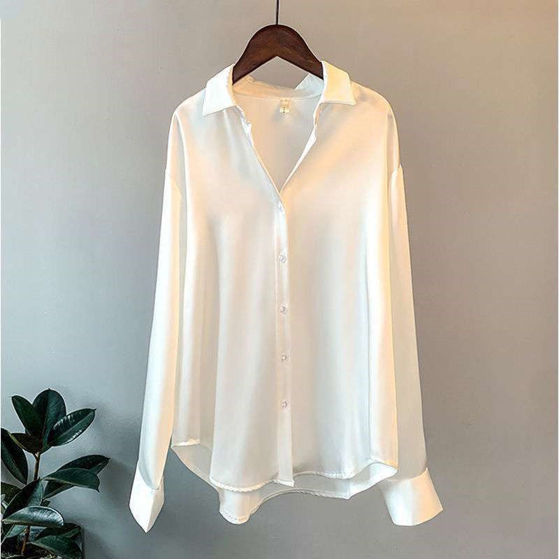 Camisa de Cetim de Manga Longa Feminina