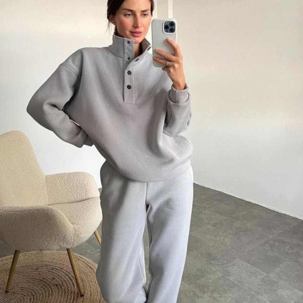 Conjunto de Moletom Oversized Liso Casual com Calça Longa Quentinho