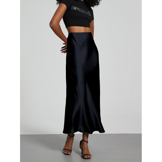 Saia Longa de Cetim Slim Lisa Elegante Feminina
