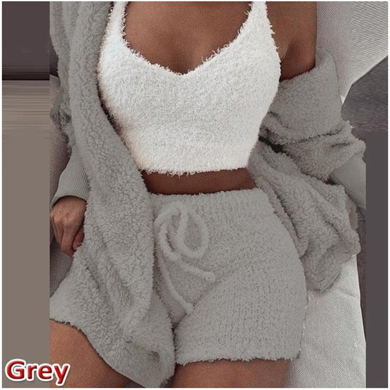 Conjunto de Roupa de Casa de Pelúcia 3 Peças Feminino