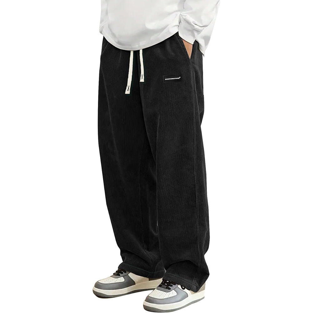 Calça Masculina Solta com Cordão e Bolsos
