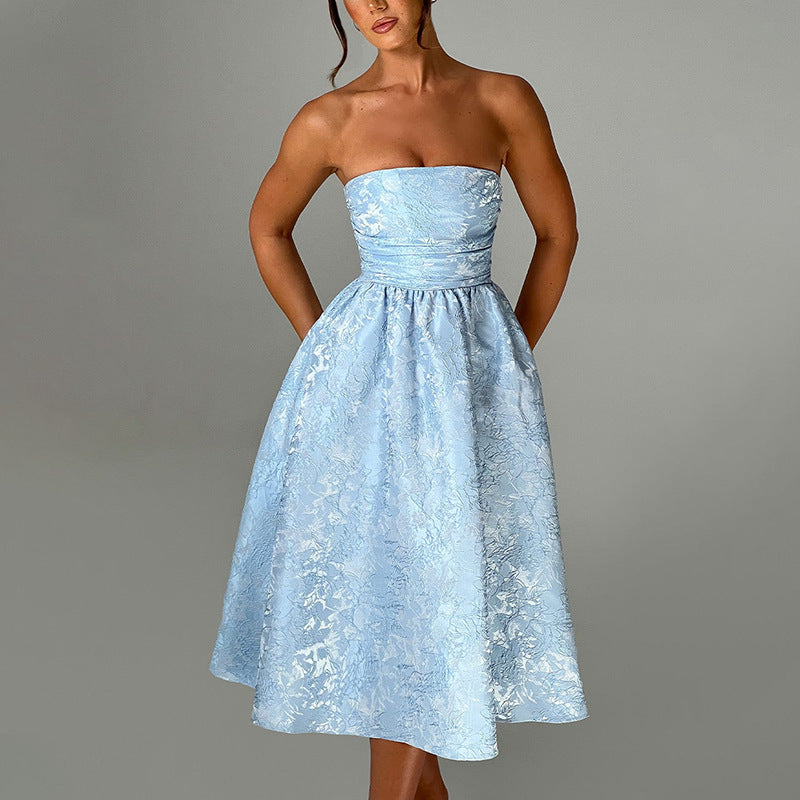 Vestido Tomara que Caia de Cetim Jacquard Slim Feminino