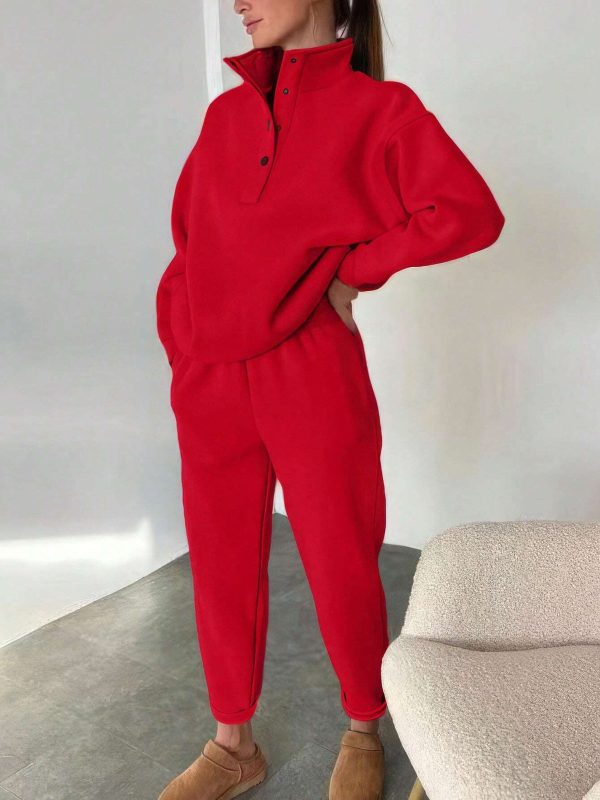 Conjunto de Moletom Oversized Liso Casual com Calça Longa Quentinho