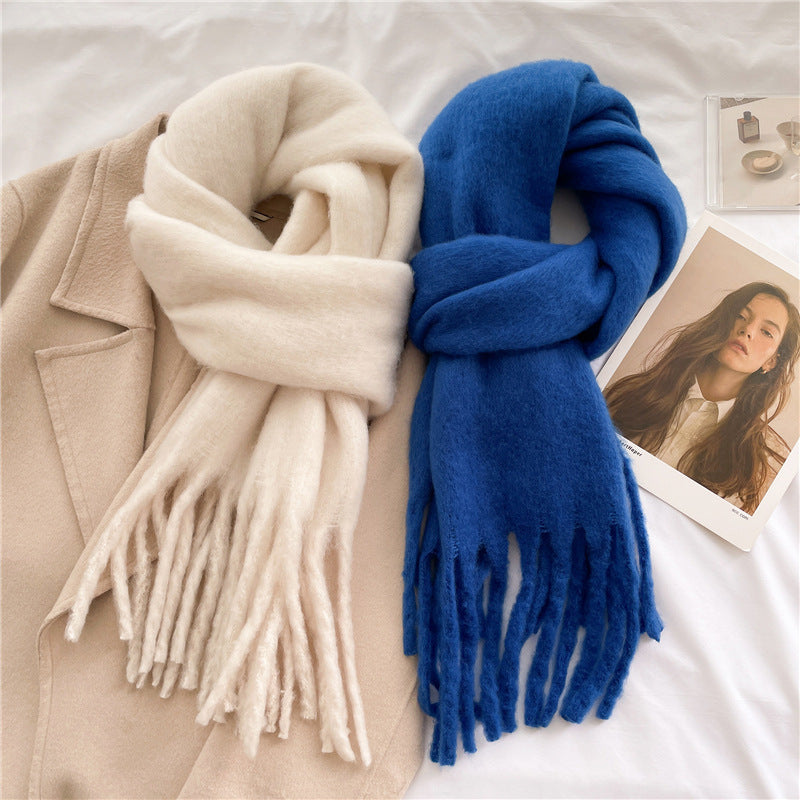 Cachecol Comprido de Mohair Liso com Franjas - Inverno
