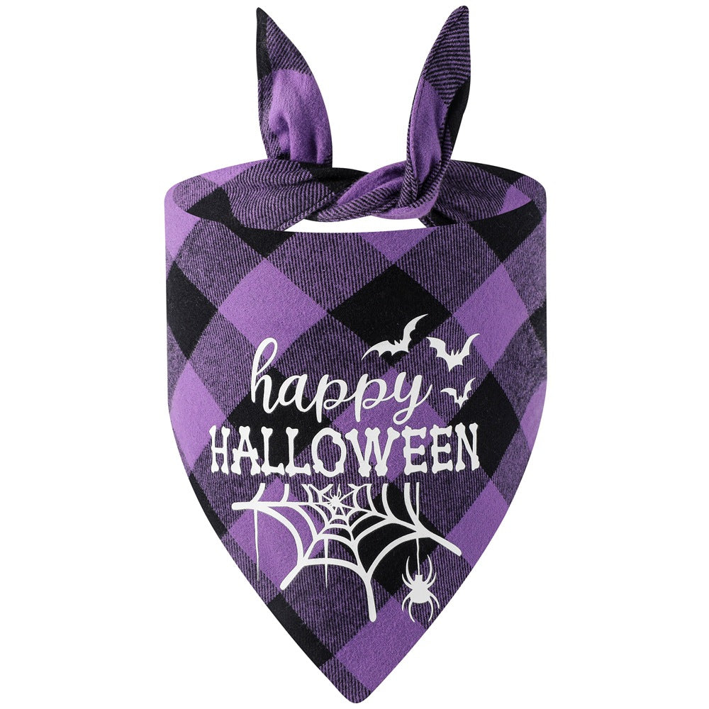 Bandana de Halloween Xadrez que Brilha para Pets