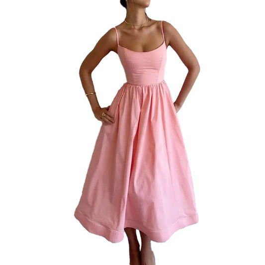 Vestido de Alças Liso Estampado Fresco e Sexy Feminino