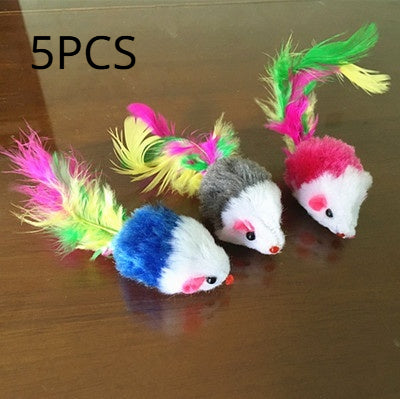 Rato Colorido com Cauda de Penas para Gatos