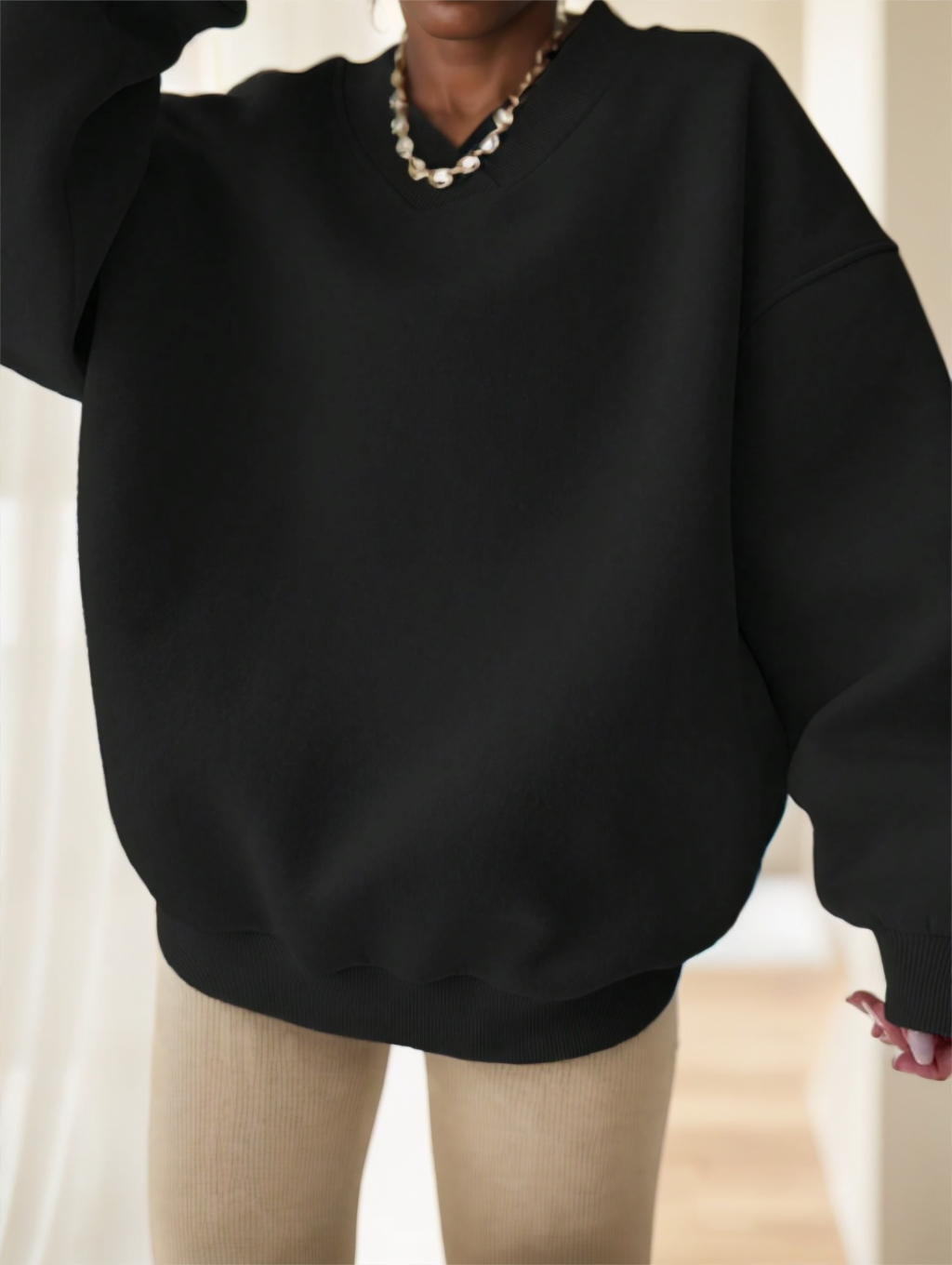 Moletom Oversized Liso com Ombro Caído Feminino