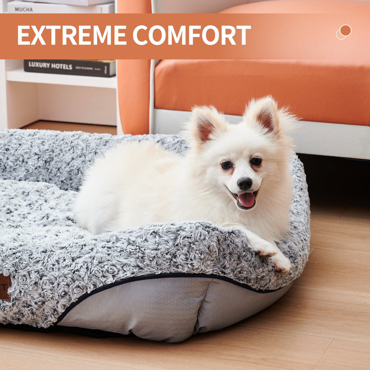 Cama Sofá de Veludo com Almofada Removível e Calmante para Cães Pequenos e Médios