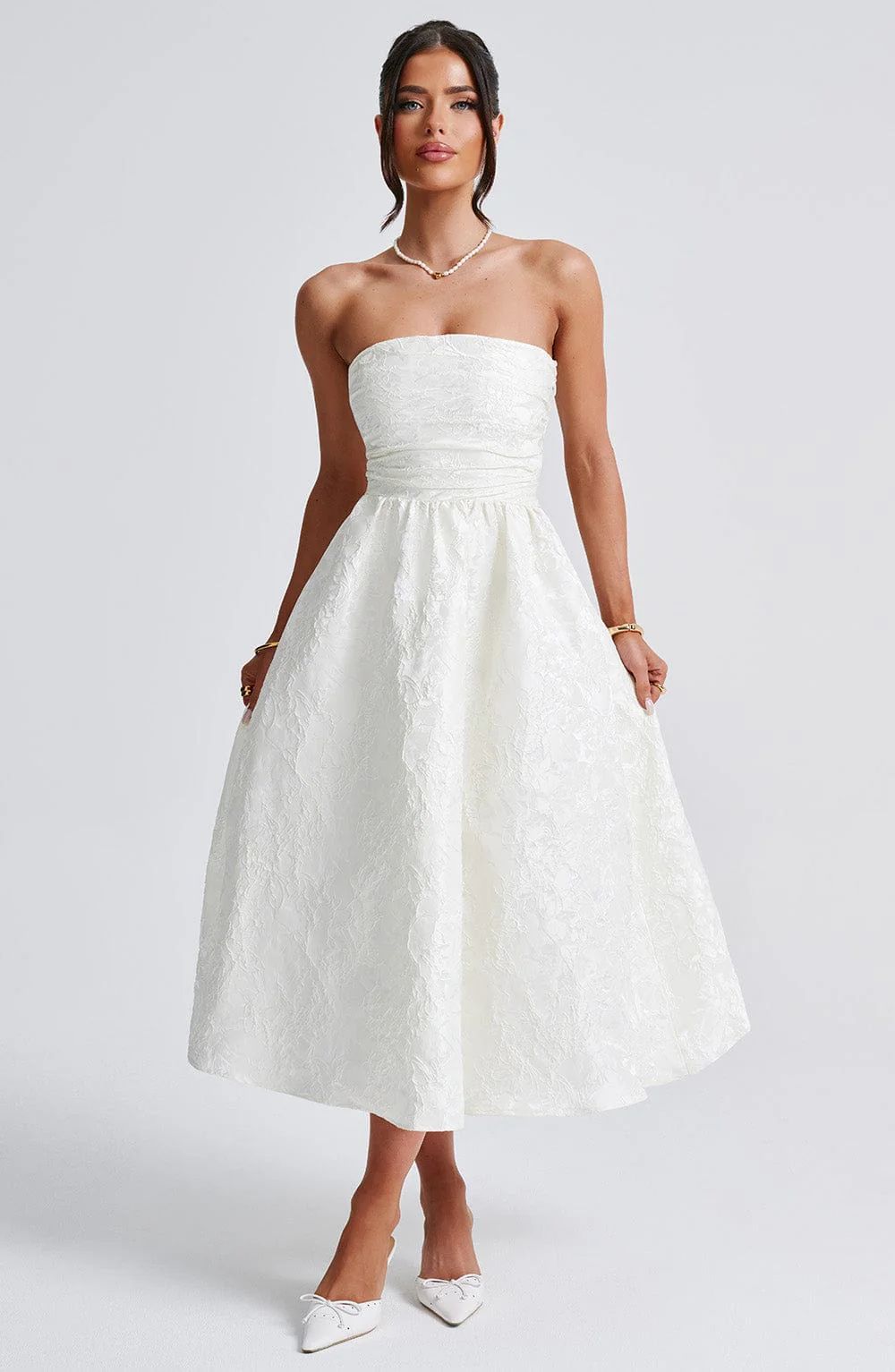 Vestido Tomara que Caia de Cetim Jacquard Slim Feminino