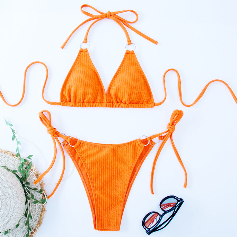 Conjunto de Biquíni Sexy com Amarração Lateral Estilo Fio-dental - Verão