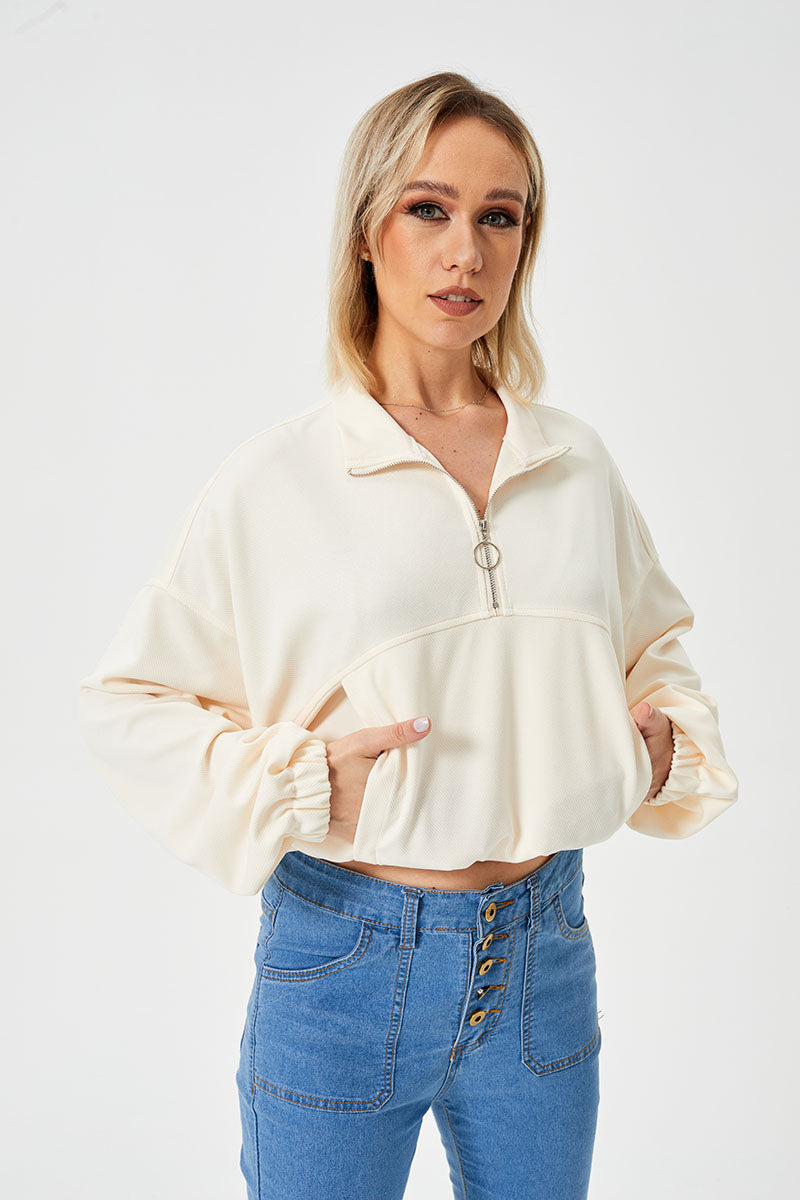 Moletom Solto Casual com Meio Zíper Feminino