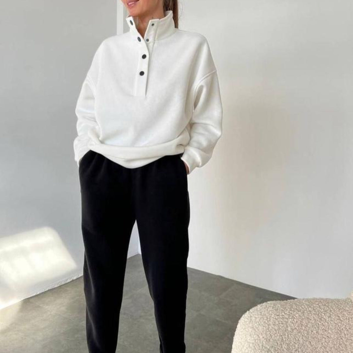 Conjunto de Moletom Oversized Liso Casual com Calça Longa Quentinho