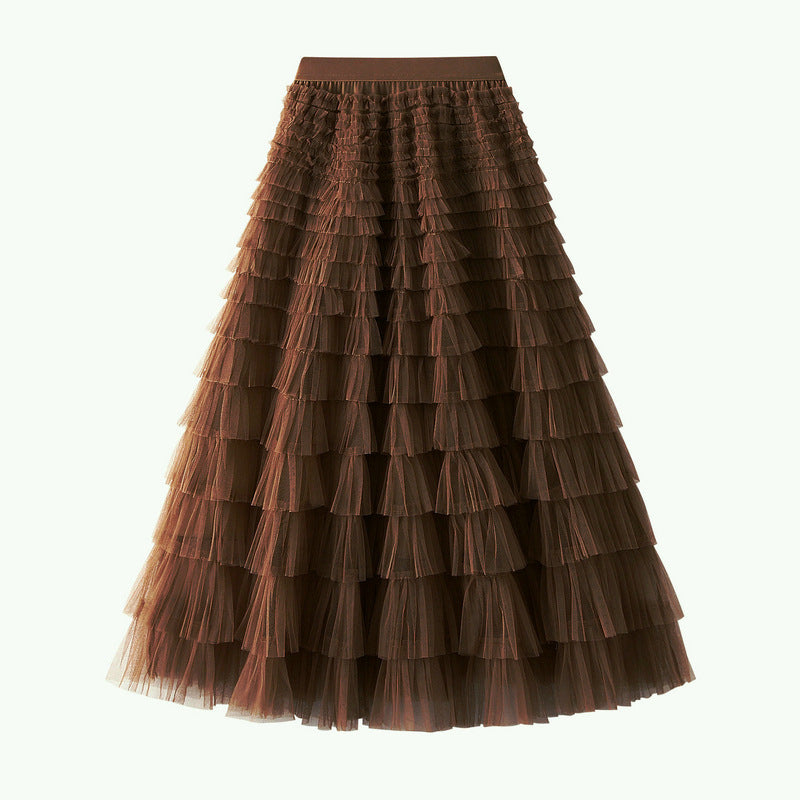 Saia Longa Rodada com Babados de Tule - Estilo Doce Feminina