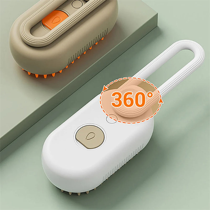 Escova a Vapor 3 em 1 com Spray Elétrico para Gatos e Cães - Massagem e Remoção de Pelos
