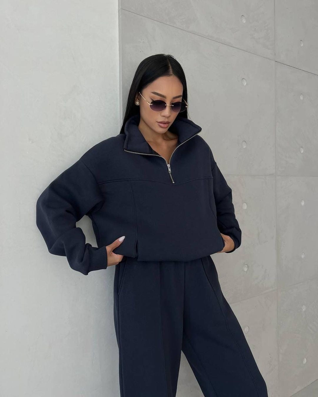 Conjunto de Agasalho Y2K de Duas Peças com Casaco de Zíper e Calça Casual - Outono Feminino