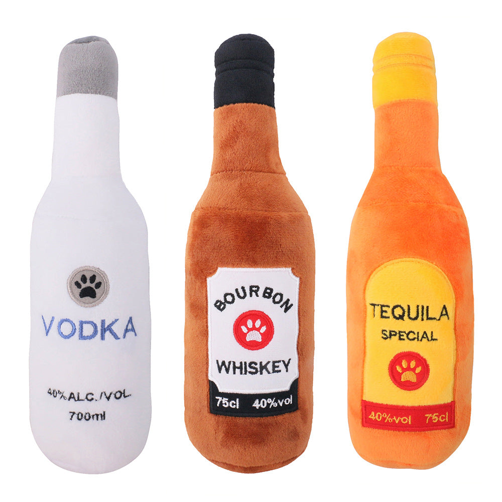 Brinquedo de Pelúcia com Som em Formato de Garrafa de Vinho e Rosquinha para Cães e Gatos