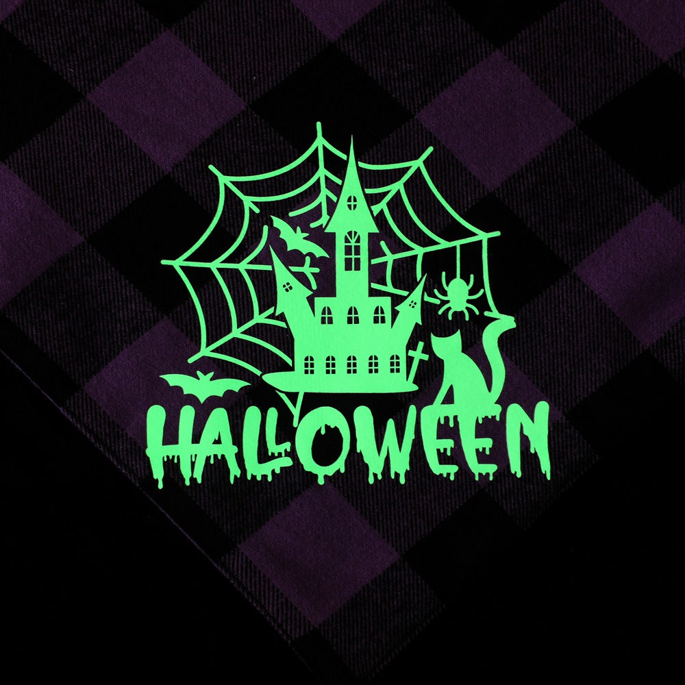 Bandana de Halloween Xadrez que Brilha para Pets