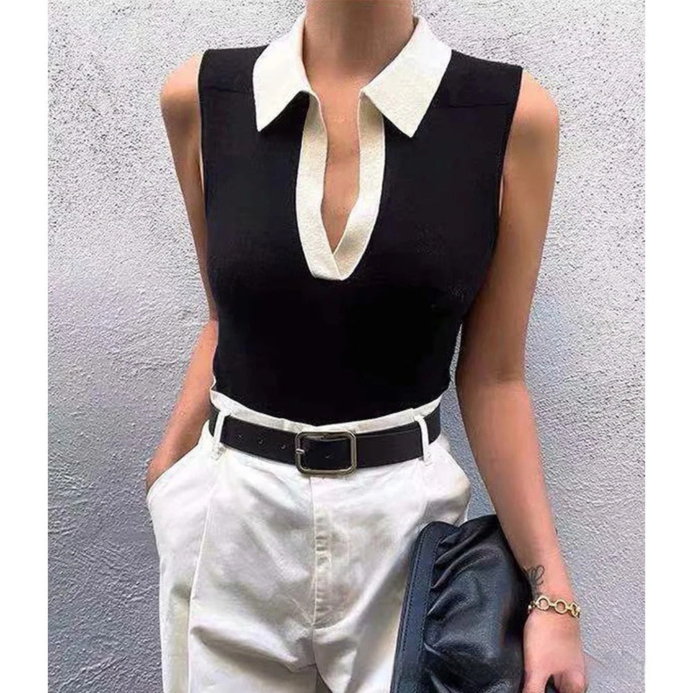 Colete de Tricô Liso com Gola Redonda Feminino