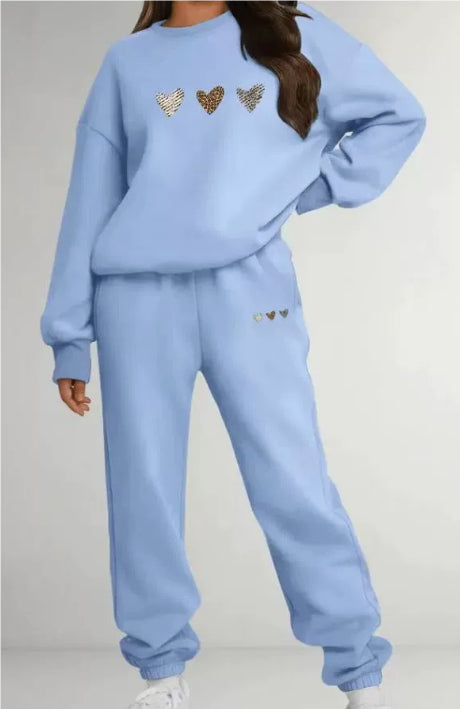 Conjunto Esportivo com Moletom com Capuz Estampa de Coração e Calça com Cordão Casual