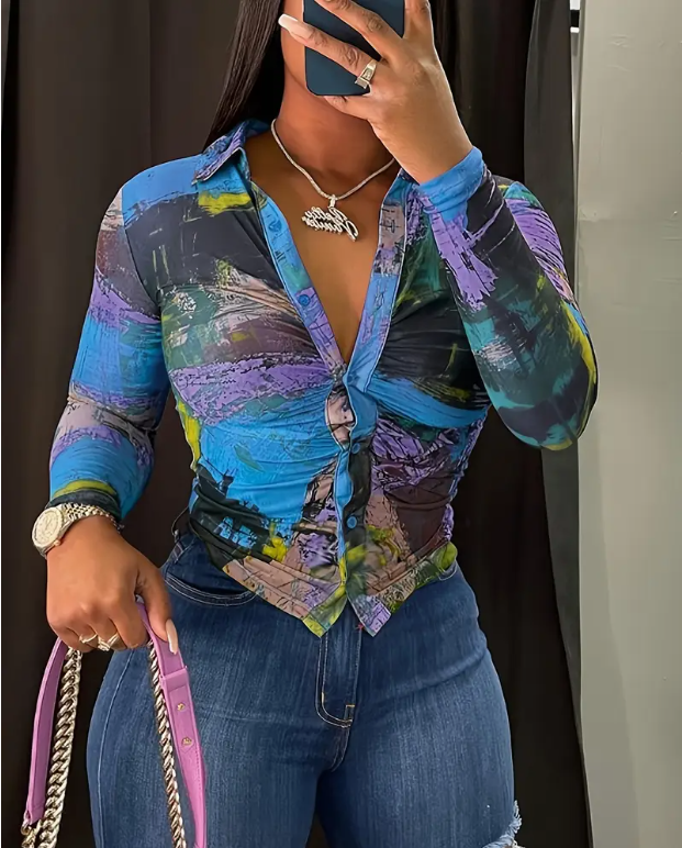 Blusa Xadrez de Manga Longa Feminina