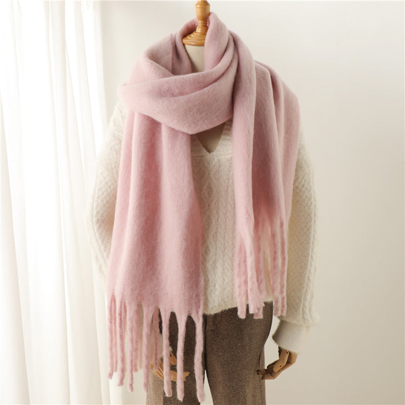Cachecol Comprido de Mohair Liso com Franjas - Inverno