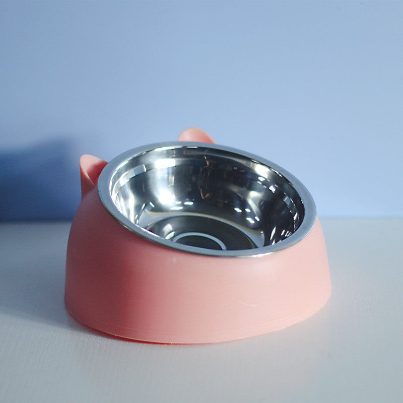 Comedouro Duplo de Aço Inoxidável Inclinado com Proteção Cervical para Pets