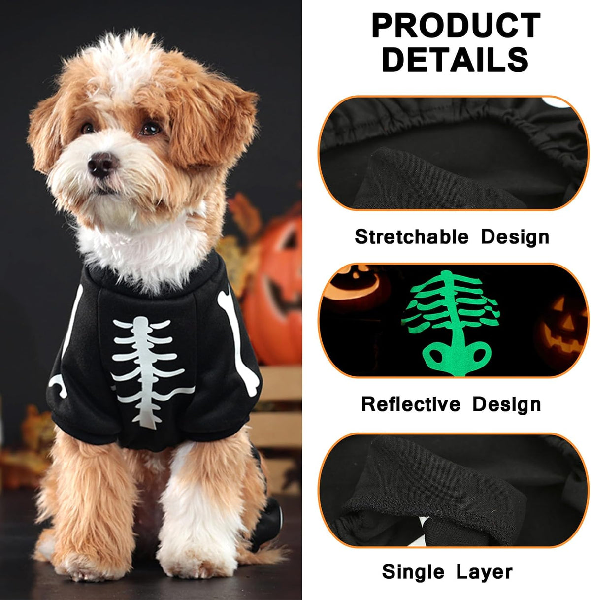 Macacão Esqueleto que Brilha no Escuro para Cães Pequenos - Halloween