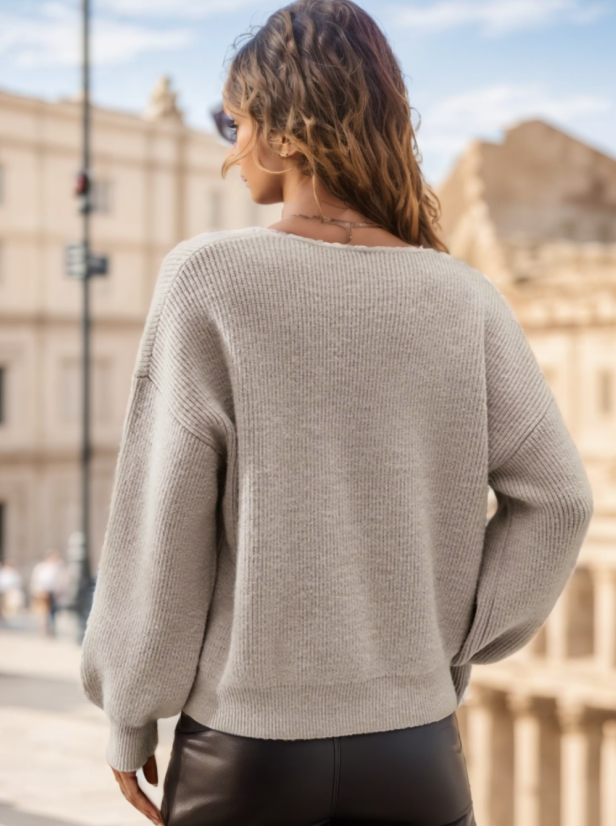 Blusa de Manga Longa Lisa com Gola Grande Feminina
