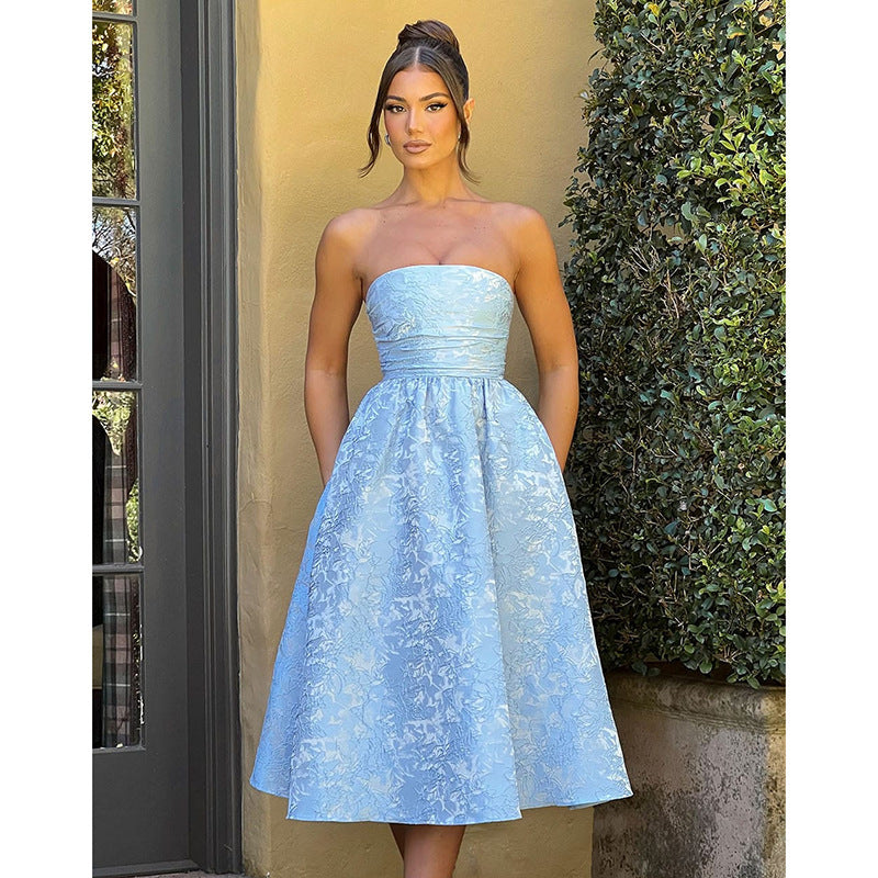 Vestido Tomara que Caia de Cetim Jacquard Slim Feminino