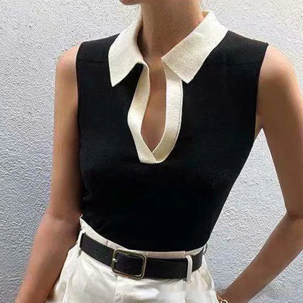 Colete de Tricô Liso com Gola Redonda Feminino