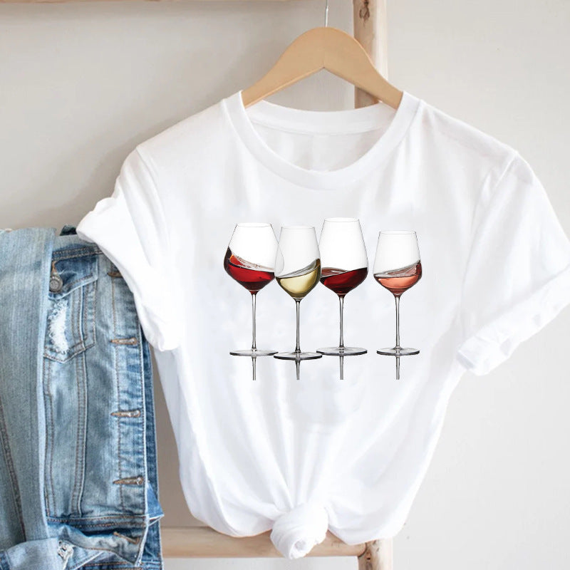 Camiseta Casual Estampada Feminina de Manga Curta