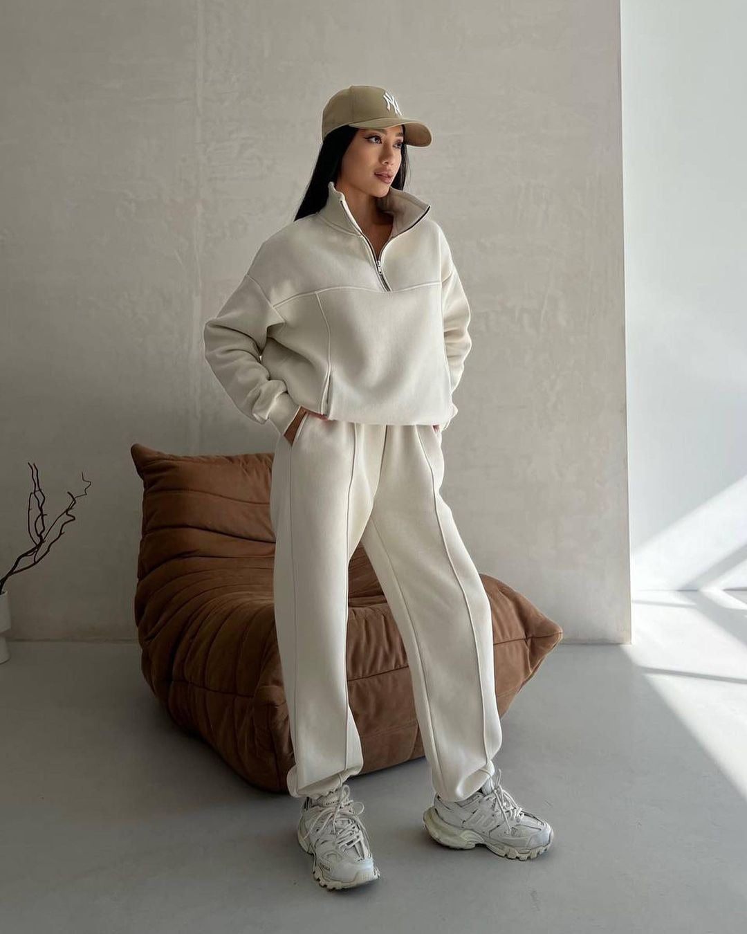 Conjunto de Agasalho Y2K de Duas Peças com Casaco de Zíper e Calça Casual - Outono Feminino