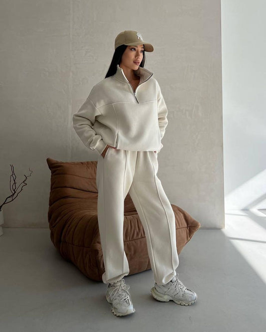 Conjunto de Agasalho Y2K de Duas Peças com Casaco de Zíper e Calça Casual - Outono Feminino