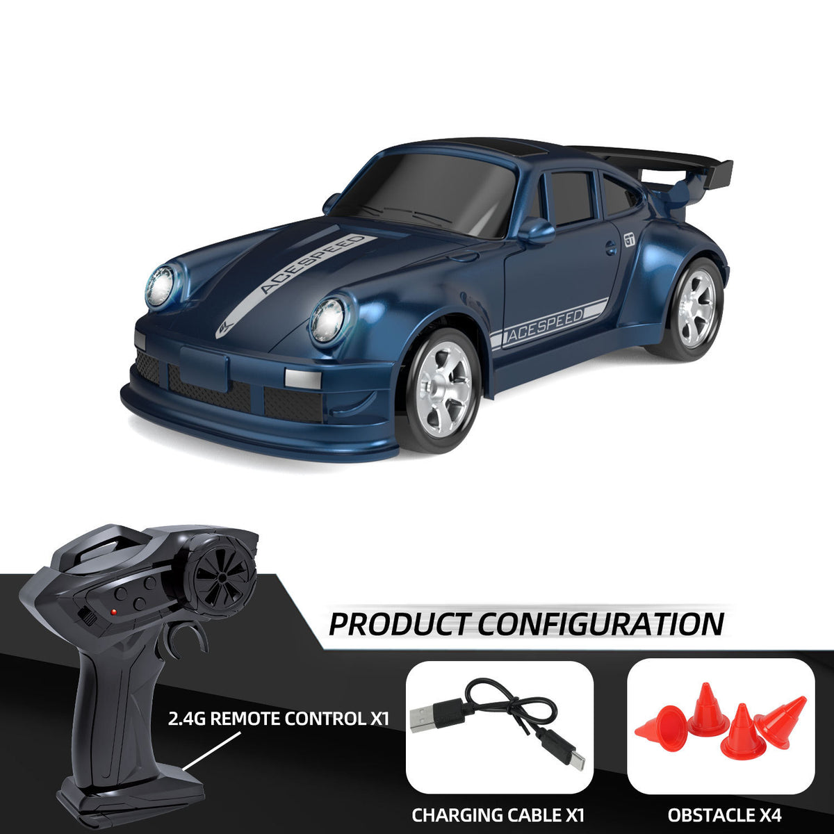 Mini Carrinho Drift de Controle Remoto 1:64 de Mesa com Quatro Rodas e Luz, Brinquedo