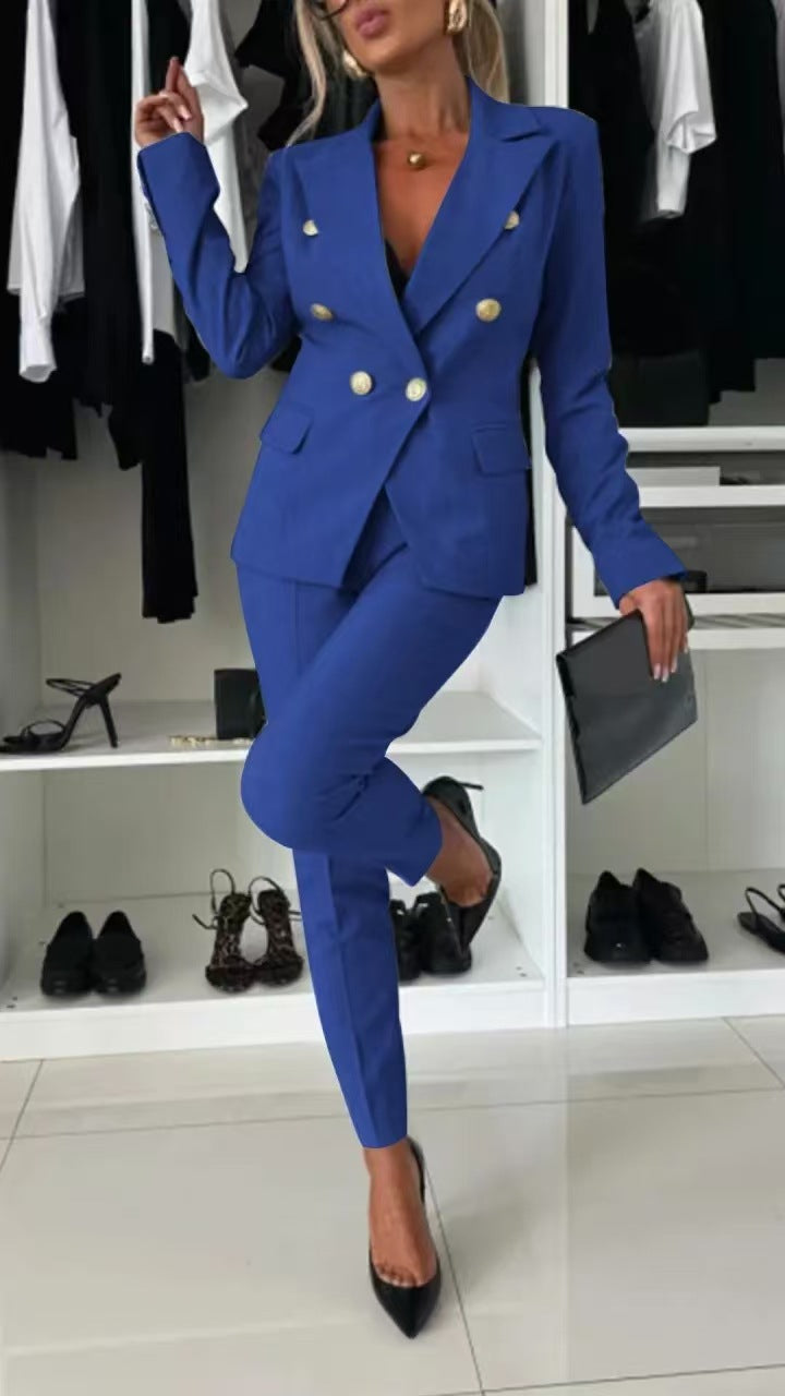 Conjunto Casual Blazer Slim Trespassado com Calça de Zíper Feminino