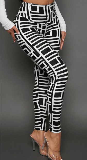 Legging de Tricô Casual com Estampa Geométrica Feminina