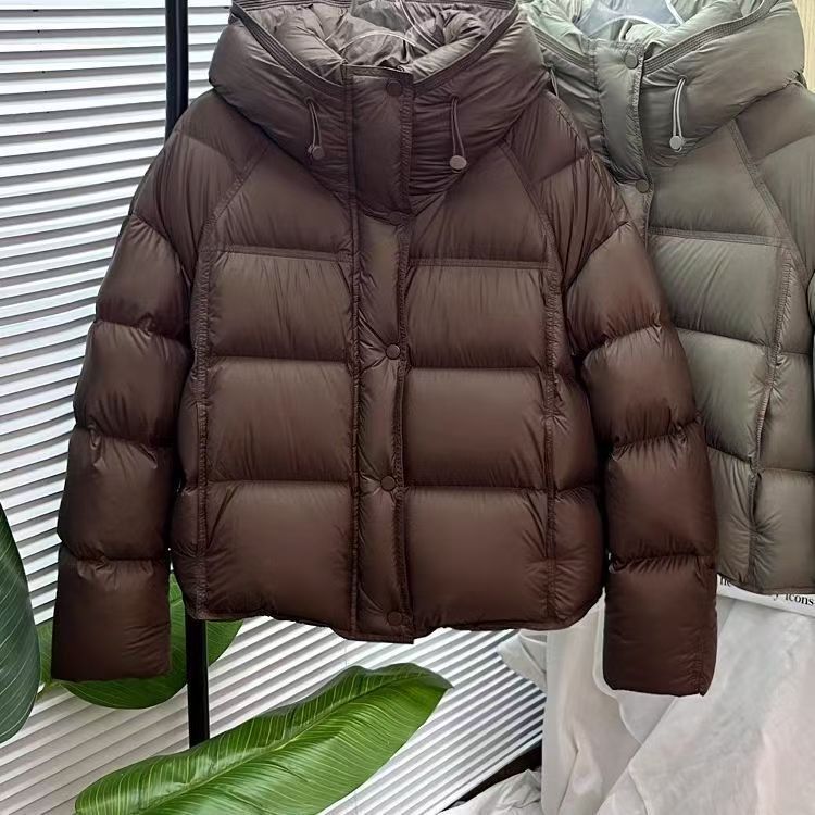 Jaqueta Acolchoada Curta Solta com Capuz e Efeito Puffer Lisa - Outono e Inverno