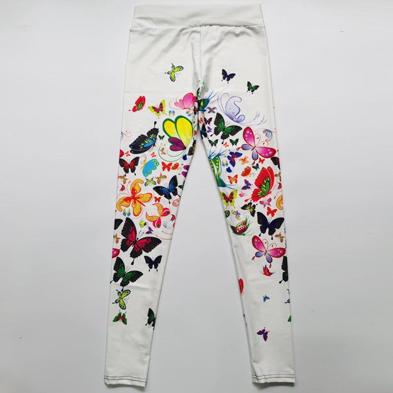 Legging de Cintura Alta Estampada com Flores e Borboletas para Yoga